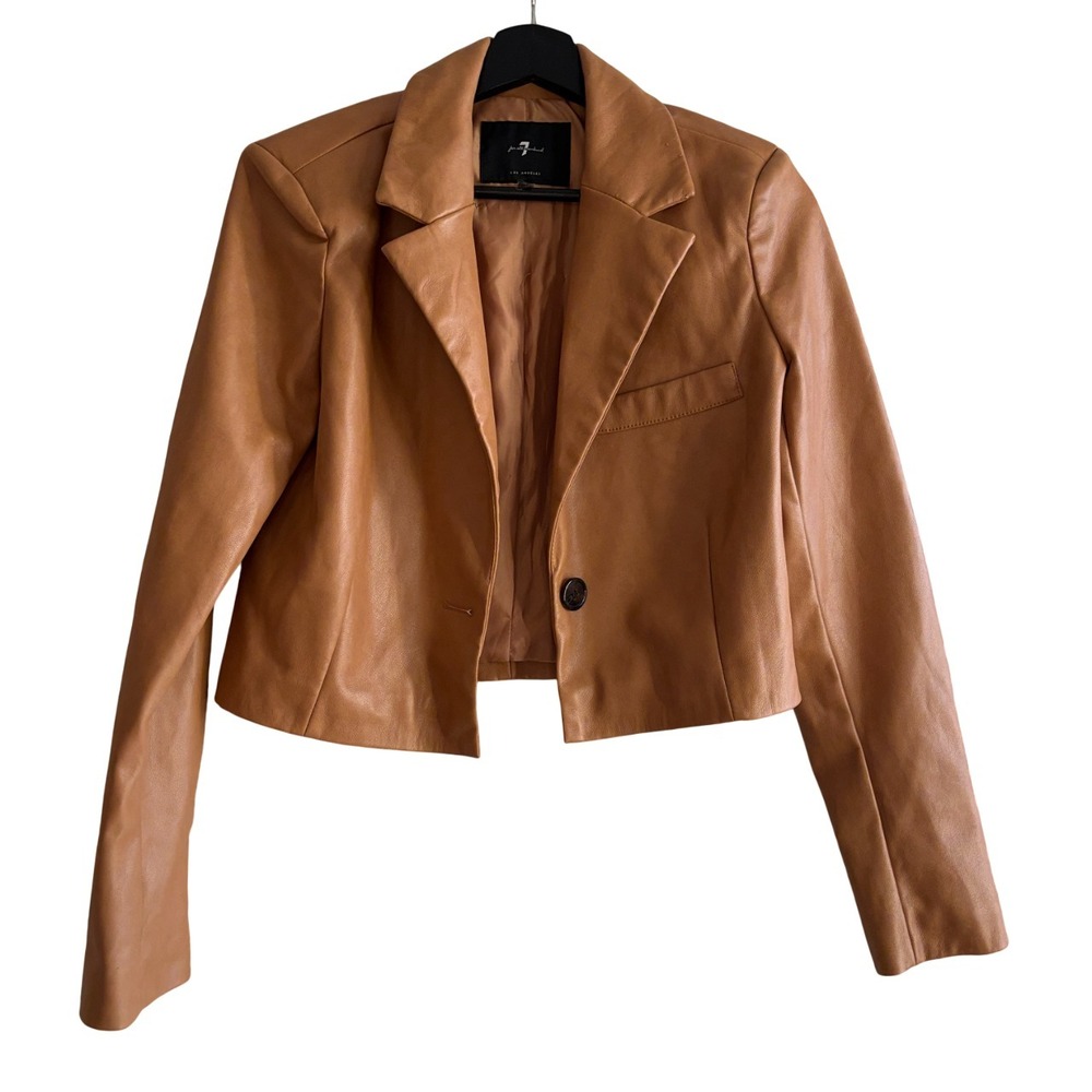 7 for All Mankind Faux Leather Cropped‎ Motorcycle Jacket Women's Sz S READ